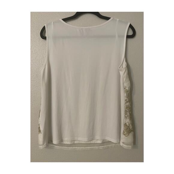 John Mayer Studio Embroidered Tank Top Sheer Tulle Overlay Y2K Boho White Large - Picture 2 of 6